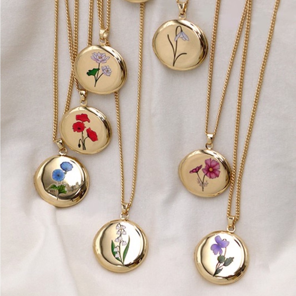 February Birth Flower Locket Necklace - Picture 8 of 11